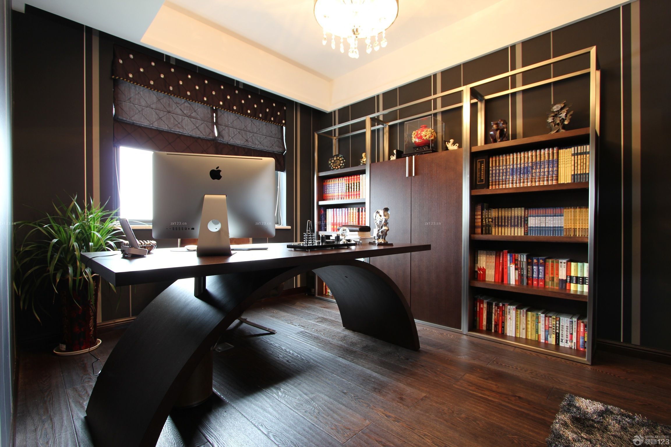 时尚混搭风格书房布置实木家具设计图片