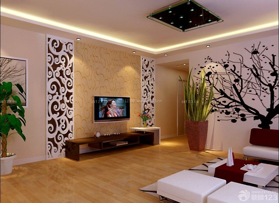 现代设计风格时尚客厅电视背景墙装修图欣赏