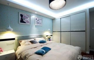 现代风格颜色搭配15平米卧室床头背景墙装修图