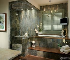 浴室玻璃隔断 仿古砖装修效果图 别墅阁楼装修图