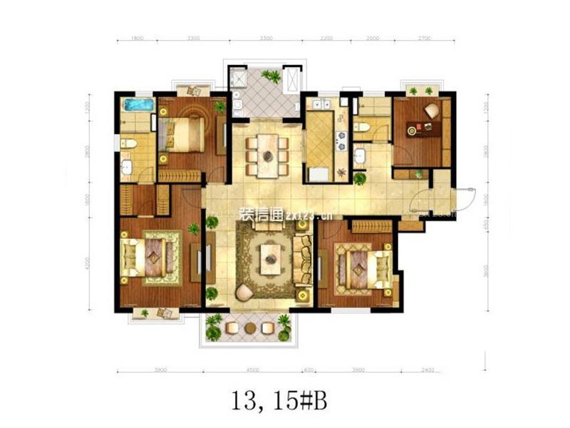 绿城上海香溢花城户型图B户型  面积:176.00m2