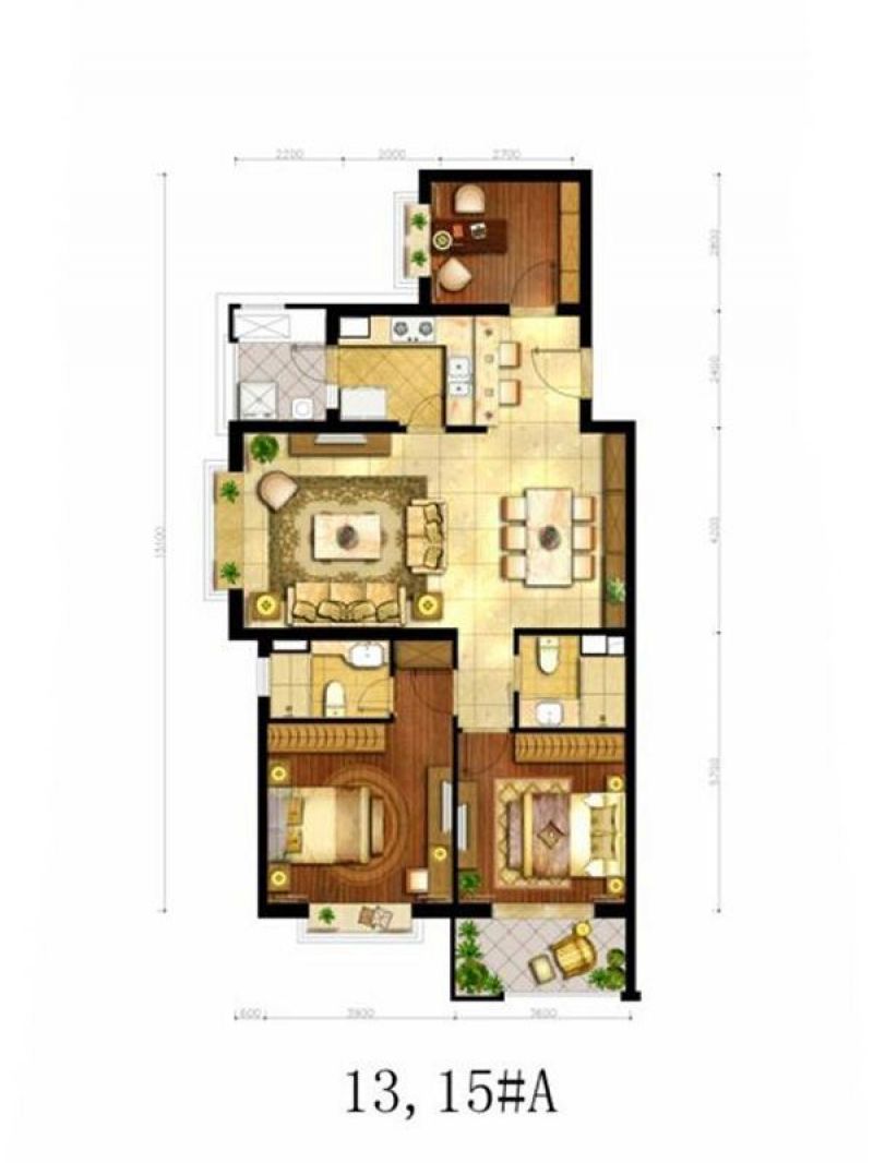 绿城上海香溢花城户型图A户型  面积:127.00m2