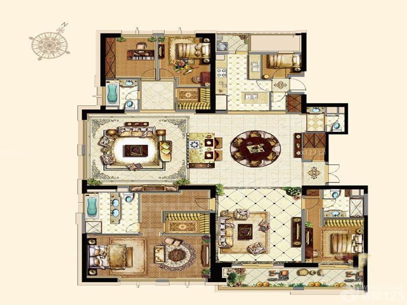 黄浦滩名苑户型图1、2号楼C1户 面积:312.00m2