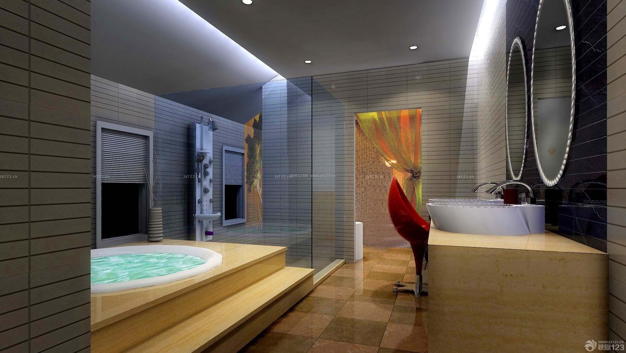 现代风格别墅设计 台阶浴缸 