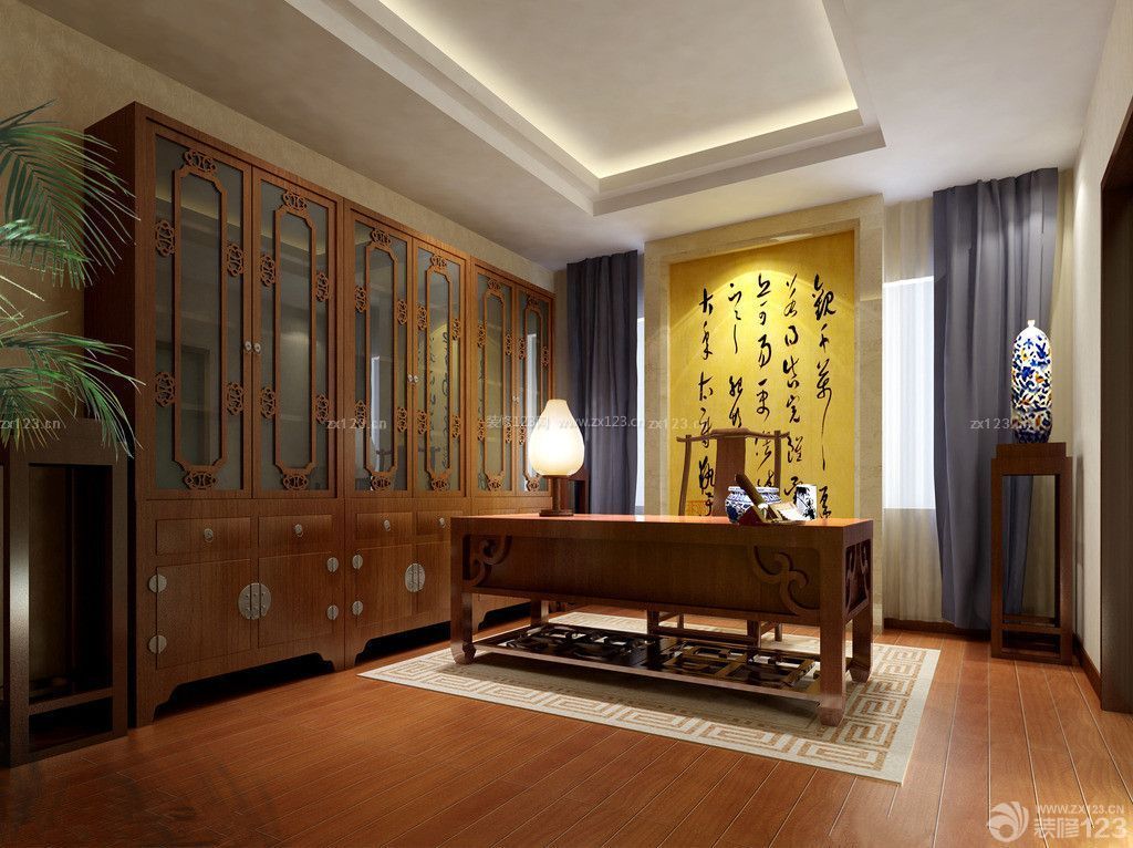 中式家用书柜样式效果图