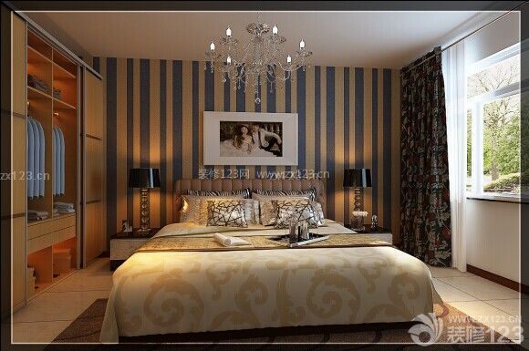 时尚现代风格颜色搭配主卧室床头背景墙装修效果图