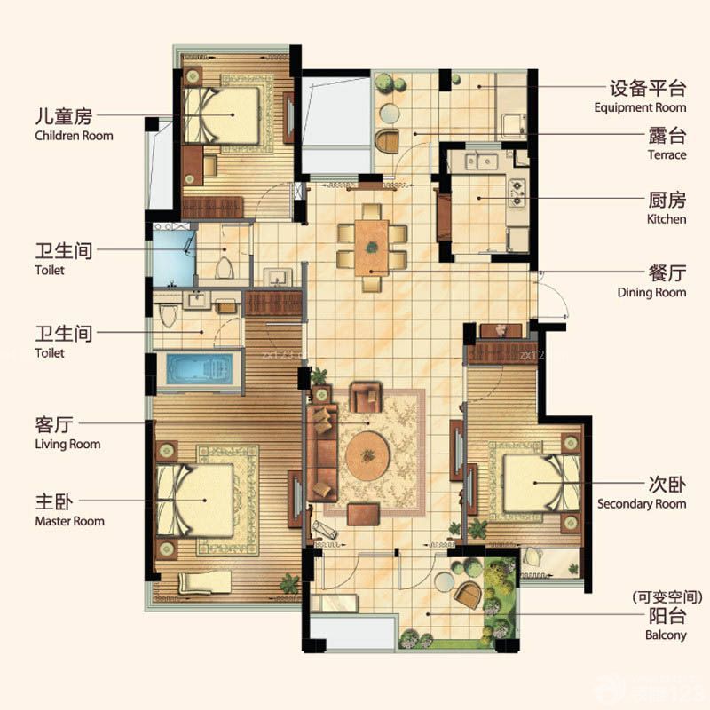 光耀蹓跶公寓户型图D户型 3室2 面积:129.00m2