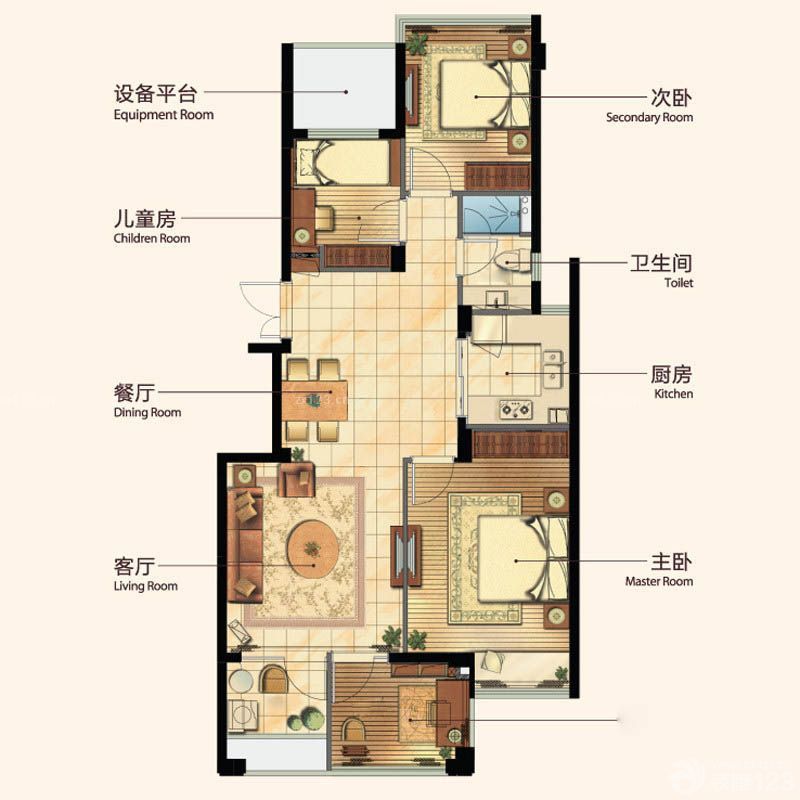 光耀蹓跶公寓户型图B户型 2室2 面积:95.00m2