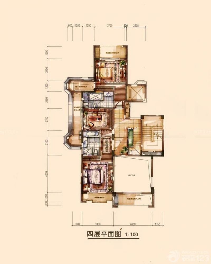 中海篁外山庄户型图240复式2楼 面积:240.00m2