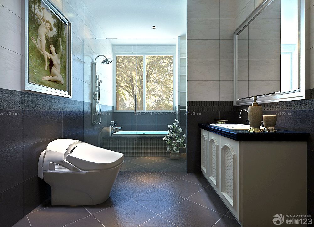 现代风格小洋房浴室玻璃隔断设计图片