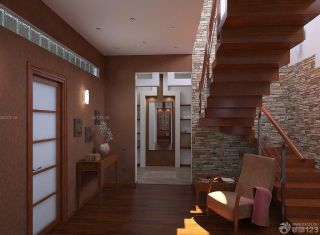 中式混搭风格小洋房不锈钢楼梯立柱设计效果图