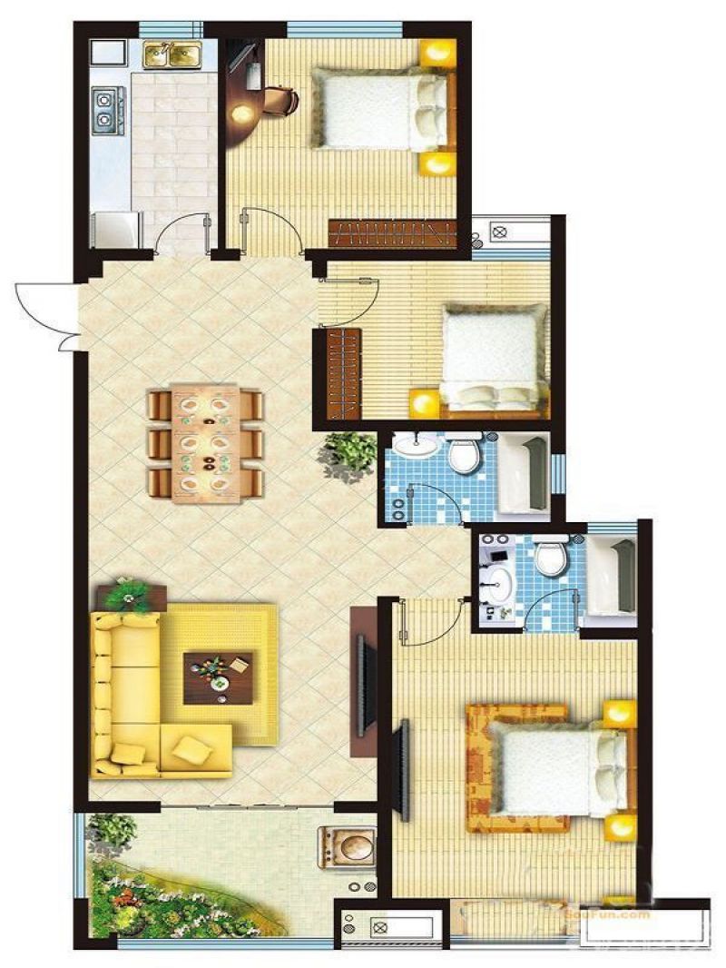 同曦阳光新城户型图标准层c2户 面积:134.00m2