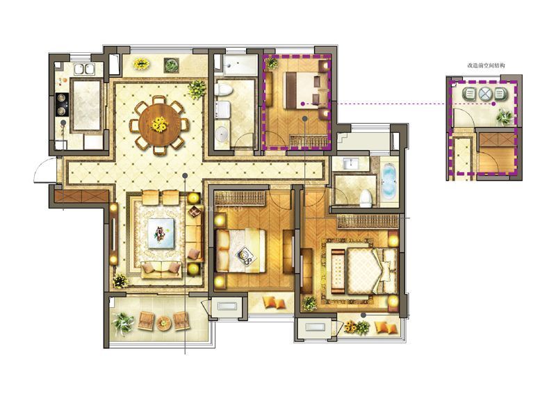 九龙仓碧玺户型图高层C户型 3室 面积:137.00m2