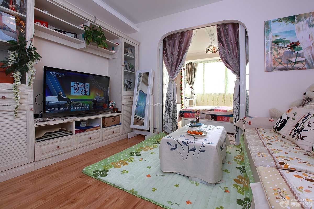 简约个性40平方单身公寓客厅电视组合柜设计实景图