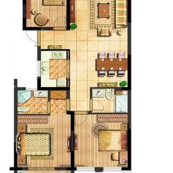 前程藏珑户型图B户型 3室2厅2卫 面积:130.00m2