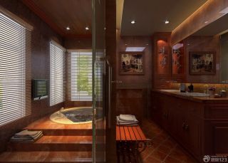 美式风格浴室钢化玻璃隔断设计效果图