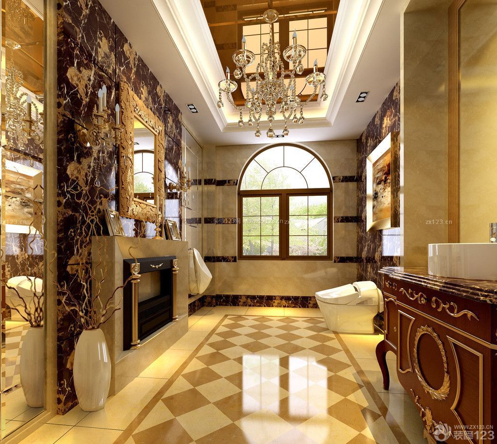 豪华欧式风格家装别墅卫生间地面瓷砖装饰图片