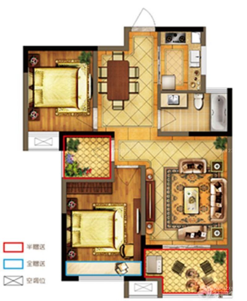 禹洲中央广场户型图1-3A#楼A2户 面积:85.67m2