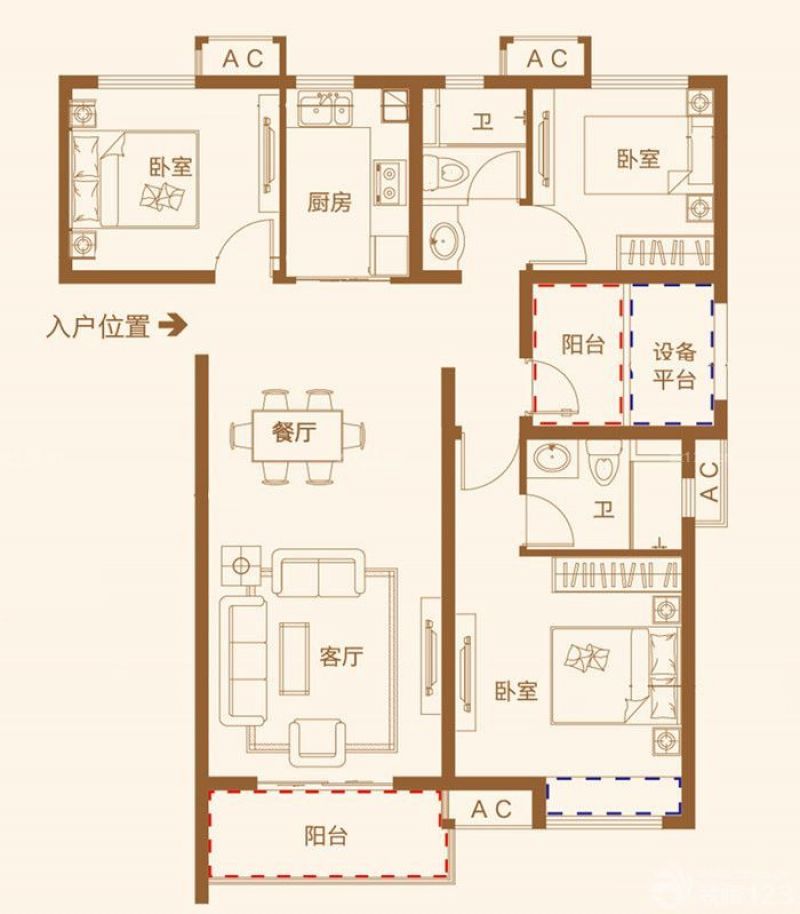 中海·滨湖公馆户型图一期高层 面积:113.00m2