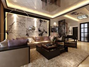 新中式风格客厅瓷砖拼花沙发背景墙设计