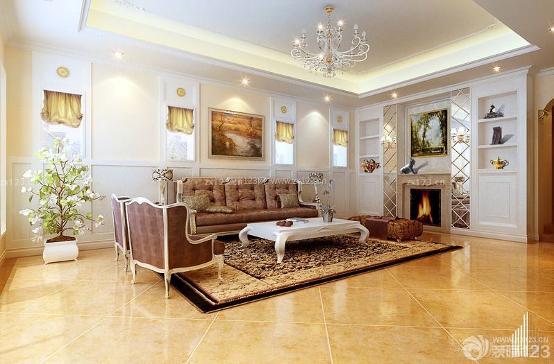 欧式室内装潢休闲区布置组合沙发图