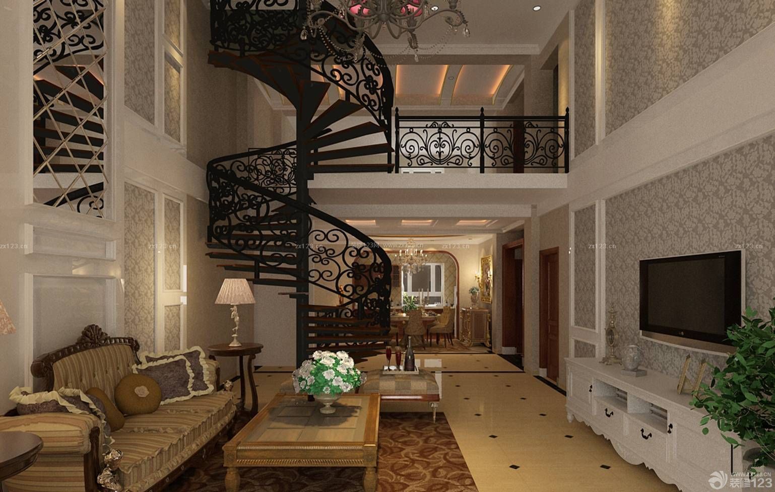 奢华室内旋转楼梯装修效果图 – 设计本装修效果图