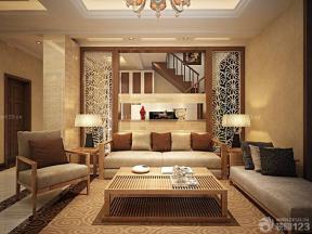 中式家装效果图 跃层式住宅 大客厅 组合沙发