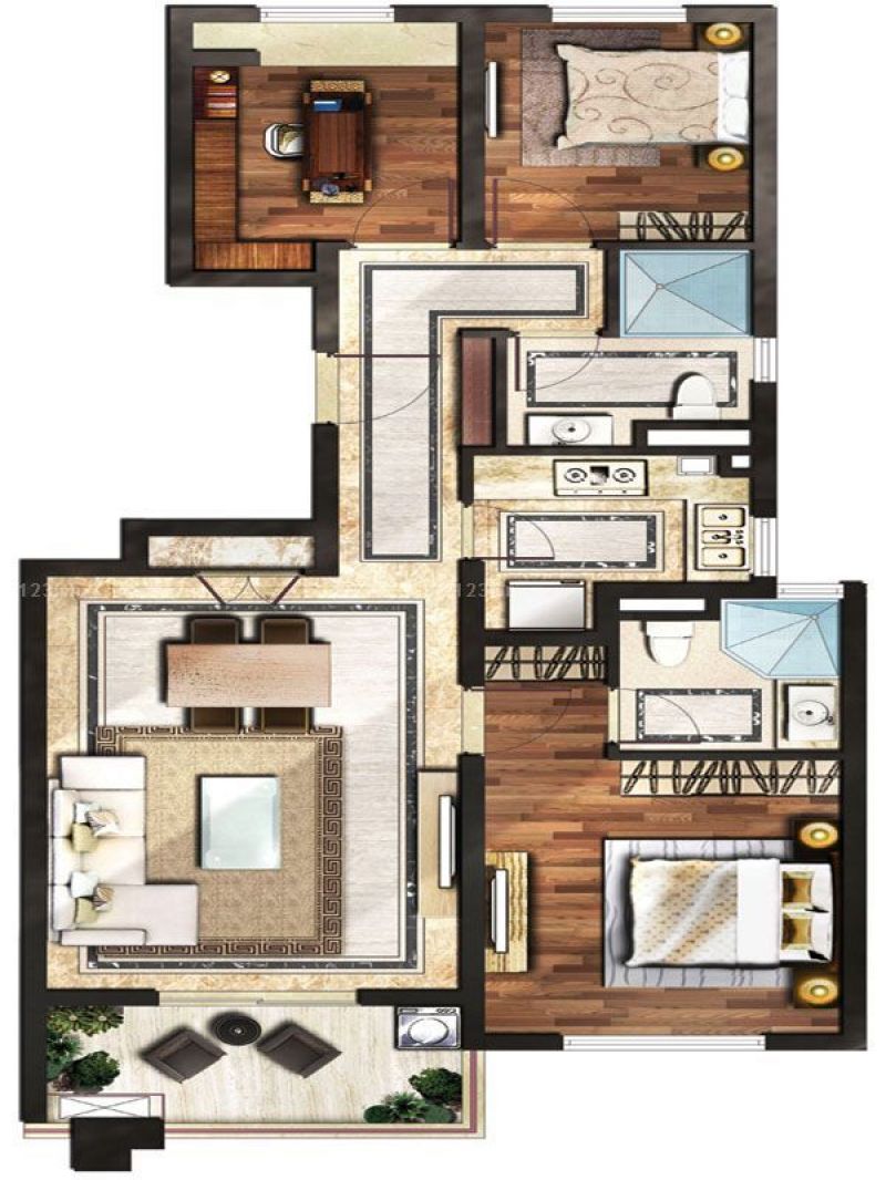 富力虹桥十號户型图C2户型 3室 面积:94.00m2