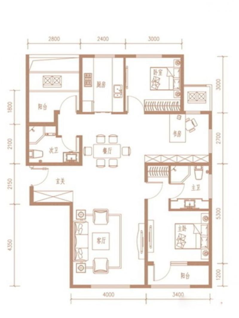 枫丹壹号户型图一期b户型(售罄 面积:120.00m2