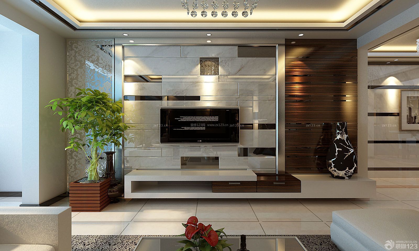 欧式家装设计效果图 正方形客厅 室内电视背景墙