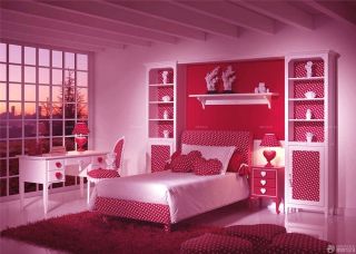 红色调女生小房间卧室写字台设计图片