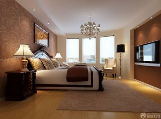 现代设计风格20平米卧室双人床花藤壁纸图