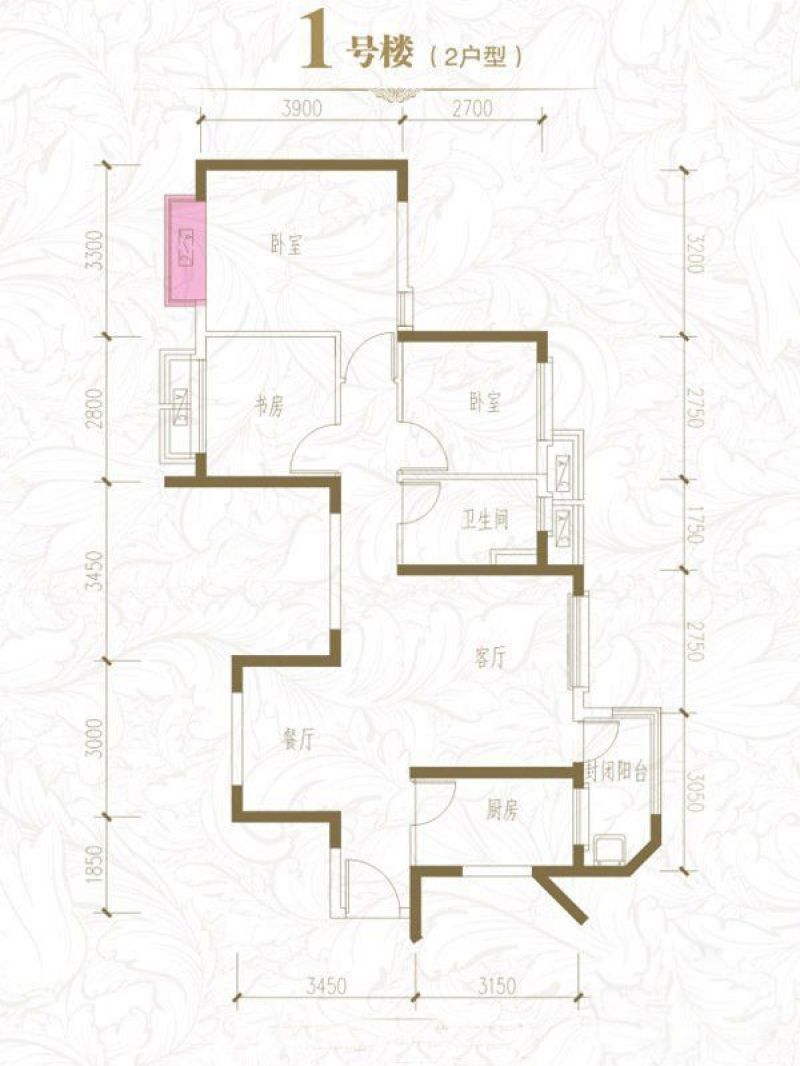 恒大新城户型图2号楼3户型 2室 面积:83.38m2