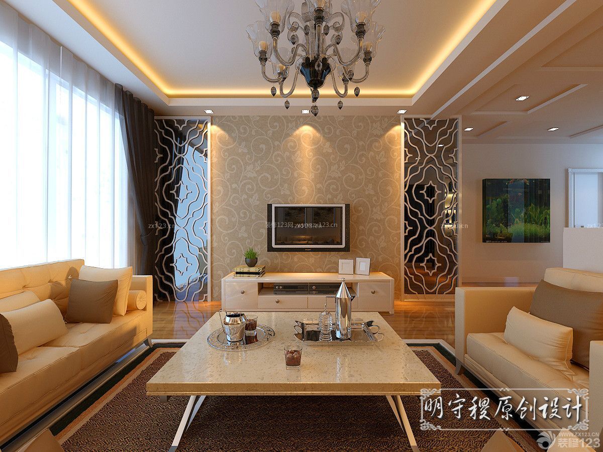 现代设计风格 三室两厅 家庭电视背景墙