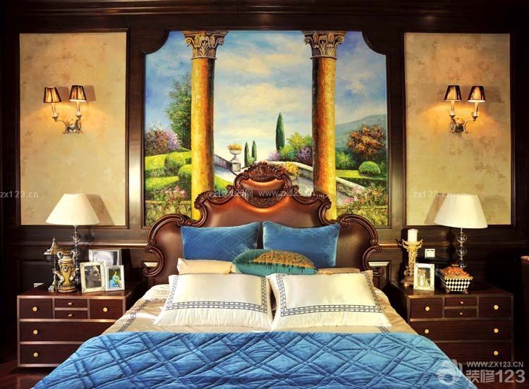 欧式家装设计卧室颜色搭配床头背景墙设计图