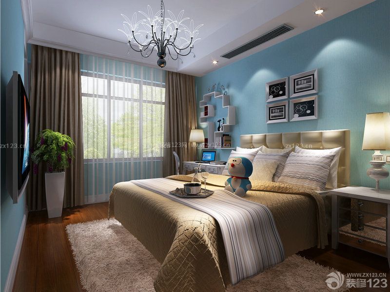 欧式家装设计效果图 卧室颜色搭配 双人床 背景墙装饰