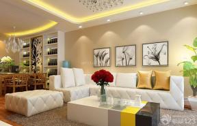 简约时尚风格 家居客厅装修效果图 转角沙发 背景墙装饰