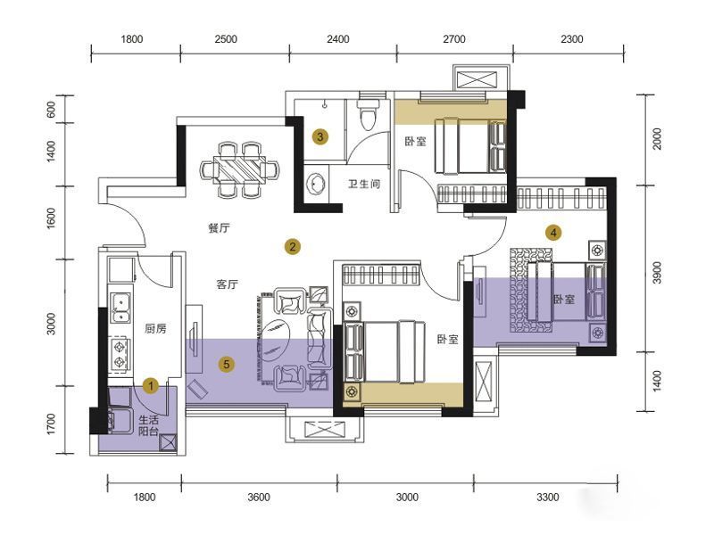 招商依云上城户型图2、3号楼B3 面积:76.00m2