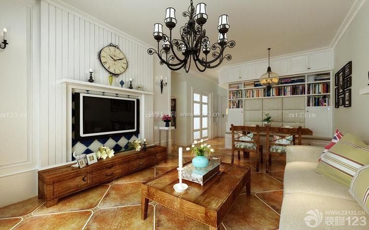 现代美式风格长方形客厅木质茶几装修效果图