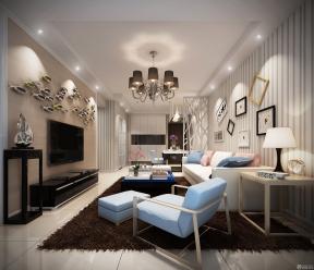 现代设计风格 长方形客厅 组合沙发 条纹壁纸
