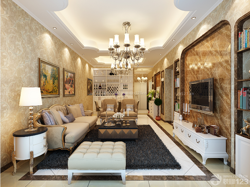 欧式家装设计时尚客厅组合沙发背景墙装饰图
