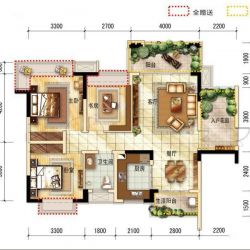 五龙·山屿府户型图8-11号楼D3 面积:107.68m2