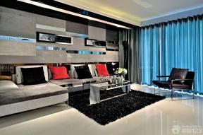 现代设计风格三室两厅休闲区布置多人沙发图