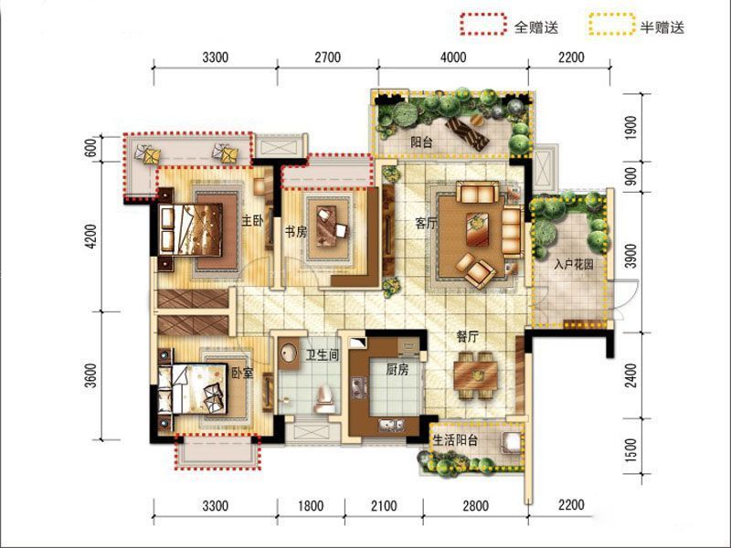 五龙·山屿府户型图8-11号楼D3 面积:107.68m2