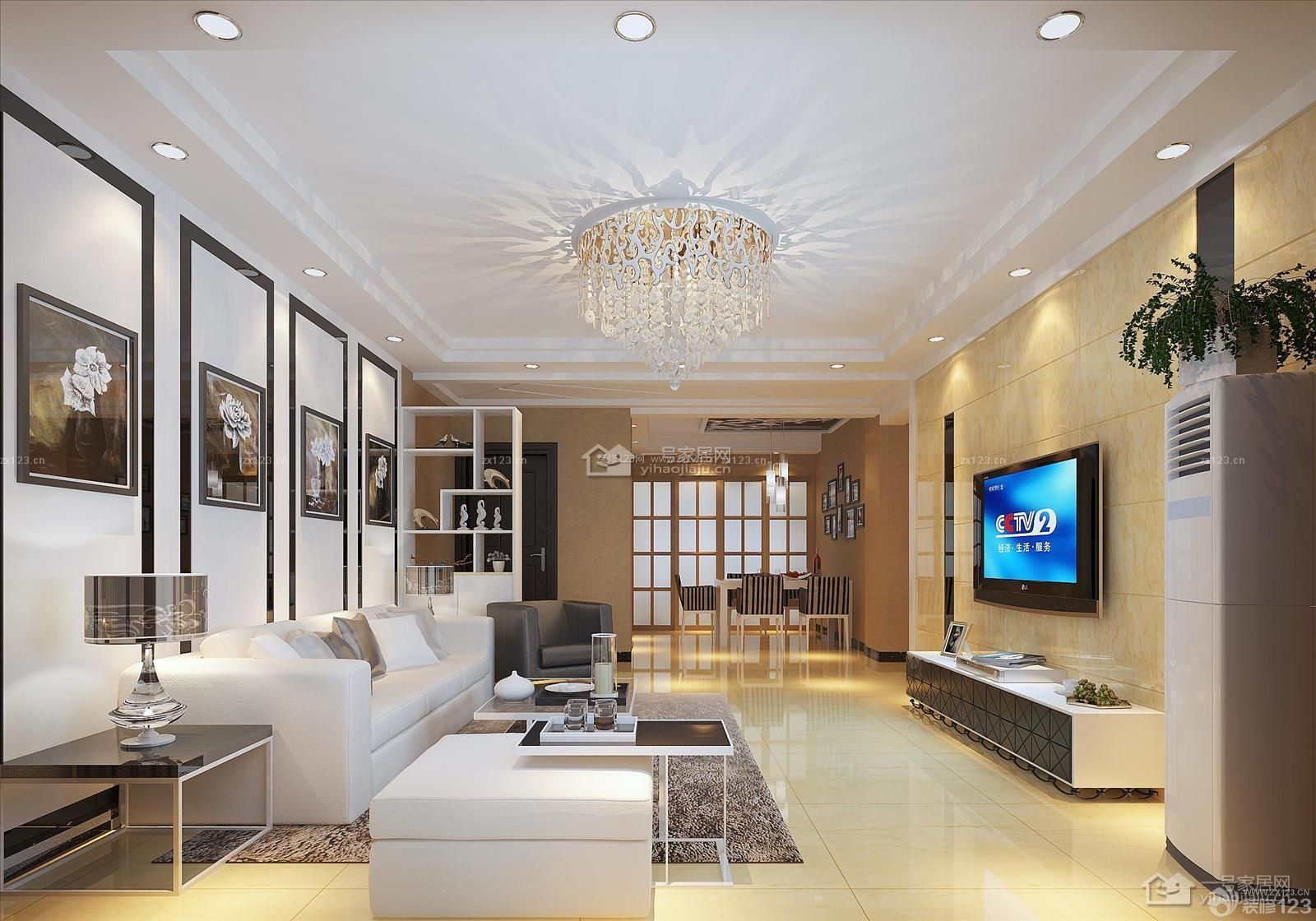 现代设计风格 长方形客厅 室内吊顶 水晶灯