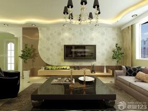 现代设计风格 三室两厅 家庭电视背景墙 花纹壁纸