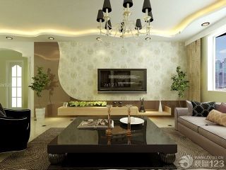 现代设计风格三室两厅家庭电视背景墙花纹壁纸图