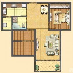 鑫苑世家户型图B2户型图 2室2厅 面积:70.00m2