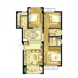 鑫苑世家户型图15栋C户型三室两 面积:90.22m2