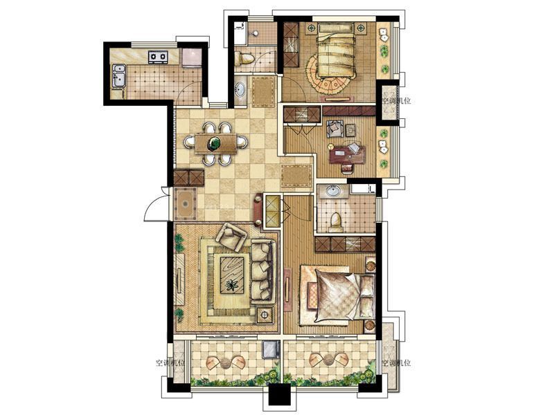 绿地海域苏河源户型图3号楼B1户 面积:113.00m2